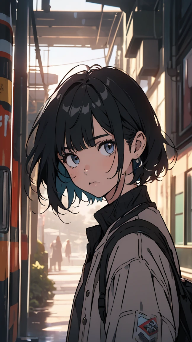 Looking forward, delinquent youth, high school student, youth, sharp eyes, wearing a jacket, short hair, short hair, two-block hair, mesh hair, perm hair,