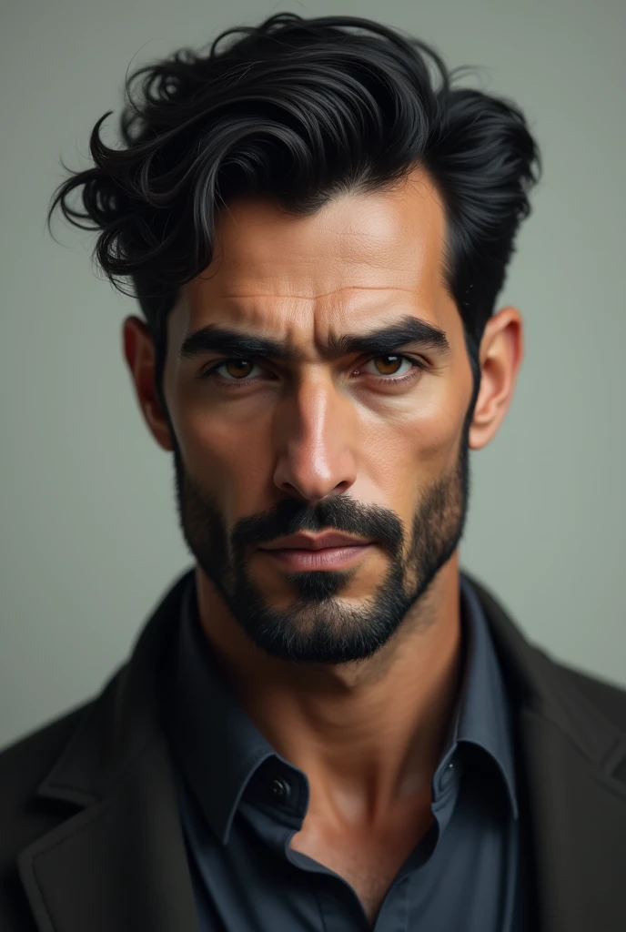 Italian man with beard and black hair of Arab origin, skinny