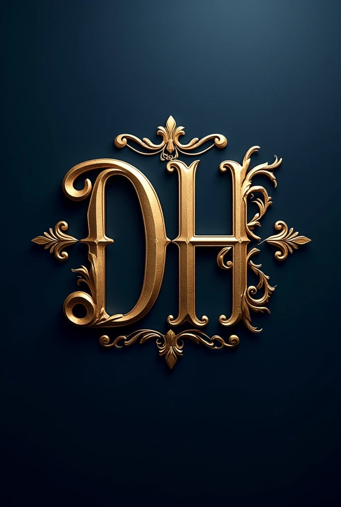 DH letter design. gold and dark blue background