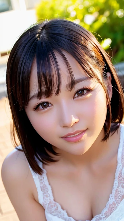 (Skin blemishes:1.2), (Skin Dentition), black eye, 1woman, 30 years old, (((woman))), solo, Realistic, Best image quality, Photorealistic, masterpiece, 8k, High resolution, solo, Highly detailed face, (Professional Lighting、Bokeh Depth of Field), (Particles of light、Lens flare、Luminous Particles:0.6), (Dynamic Pose:1.2), Soft lighting, View from above, Fashionable and trendy atmosphere, Japanese, Street, Tokyo, port, Sky tree, Tokyoタワー, ((Daytime)), null, ((Look at the viewers:1)), (looking at the camera)、(Portrait:0.6)、Cowboy Shot、Gorgeous、standing、Maintain the original face proportions、Broad shoulders、(((Small breasts)))、Whole Body Ezbian、(Medium chest)、(Medium Hair)、Brown haired、Floating Hair、Lips、mouth紅、A seductive smile、Floating Hair、Laughter、Open_mouth、teeth、(White camisole)、eyelash、Mole、(Mole under the eyes:1)、