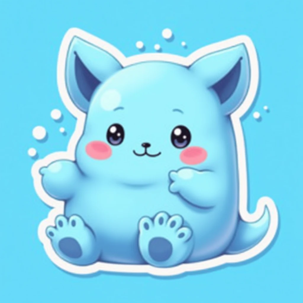 China blue Quby stickers , blue background , cute , red cheek 