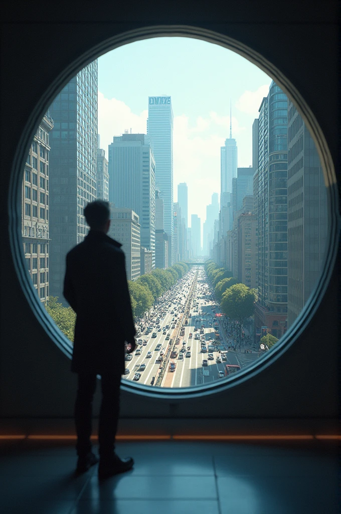 looking at city through circular window