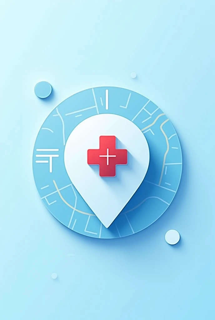 Logo Instructions: Logo Center: Place a locator icon (like the GPS symbol) very large and centralized. fund: Ao fundo, add a picture of a GPS map in a subtle way, or something that resembles a map. The map may be visible below the locator, so that it does not overload the design. Main Detail: In the center of the locator, insert only one health cross. Do not add other elements around the cross. colors: Localizador e fund: Use shades of blue for the locator and map background, so that they are harmonious and create a pleasant contrast. Health Cross: Make the health cross in red, so that it stands out well against the blue background. Additional Detail: Use white to highlight some details and create good definition., especially around the crosshair and on the finder itself. General Style: Keep the design clean and modern, with well-defined lines and a look that is easy to understand and remember. The cross must be clearly visible and the background must not compete with the main element..