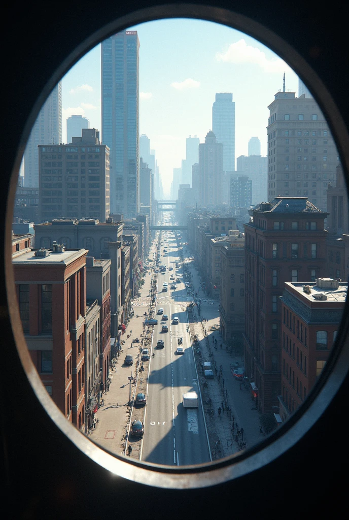 looking at city through circular window