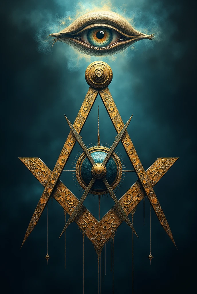 generate an intertwined square and compass and the all-seeing eye above them