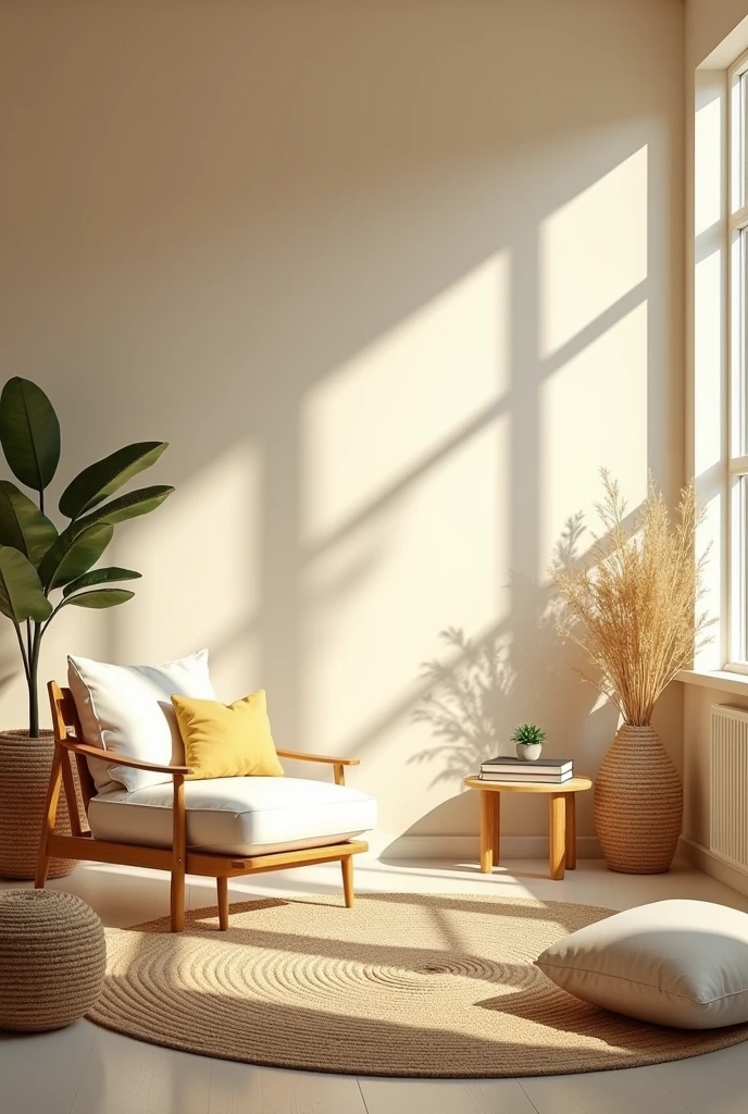 Image of a cozy environment with light and neutral colors and interior design