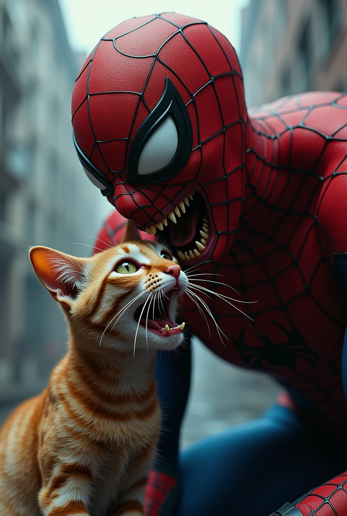 Spiderman eating a cat