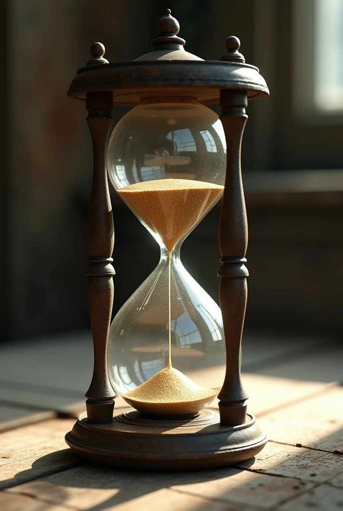 An old hourglass in which the sand trickles