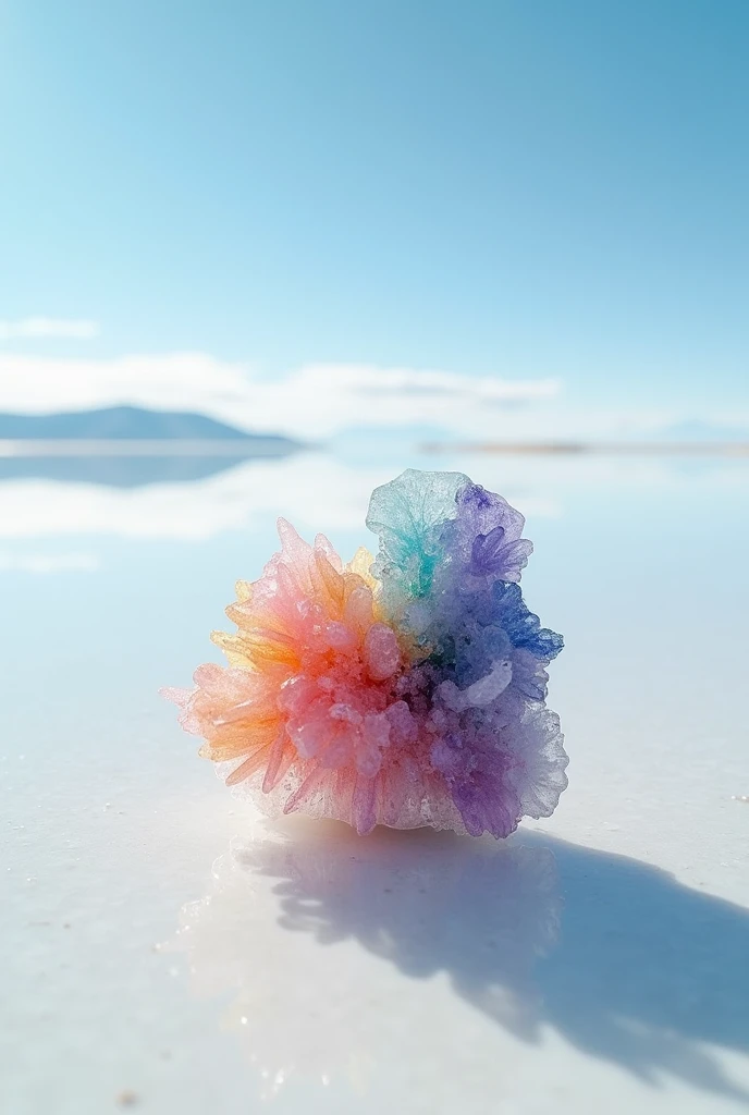 Create an image where the bromine mineral appears against the background of the Uyuni salt flat 