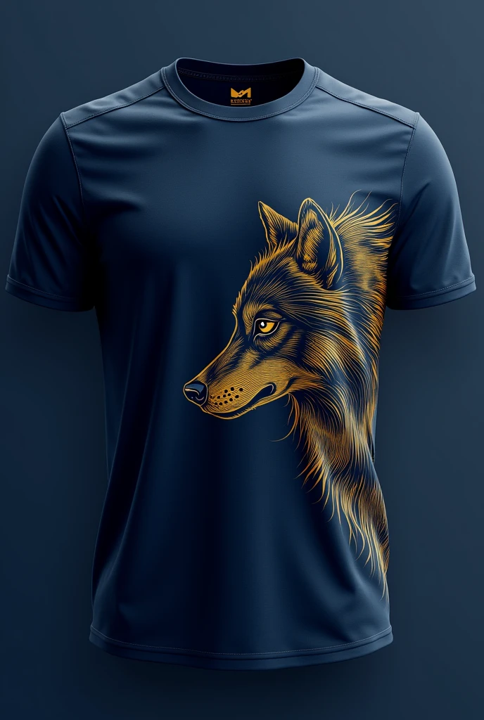 I need a shirt for the interclass with the color navy blue and gold, where it is in the corner of the shirt in the front, not in the middle a navy blue and gold wolf. 
