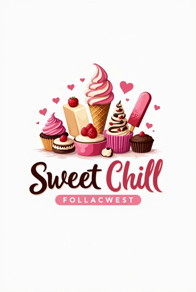 logo of a professional frozen and regular sweets company, that has lots of sweets and the name sweet chill highlighted, not so flashy ,