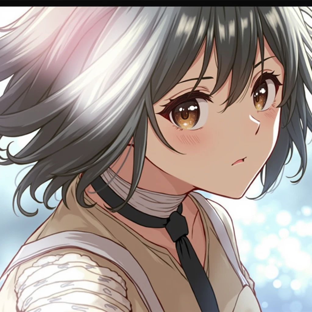 ((masterpiece, best quality)), (1girl), (solo), (female focus), yoru (chainsaw man),(very detailed face, real image, realistic white skin, realistic body, intricate details), upper body, serious , brown eyes, looking at the viewer, bandages over the body, black hair, far sleeve shirt, pinaforee dress, black necktie, bandages, bandages, small breasts