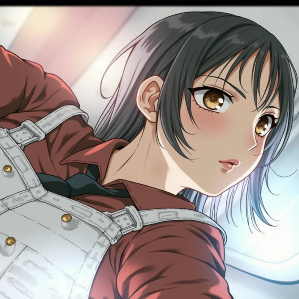 ((masterpiece, best quality)), (1girl), (solo), (female focus), yoru (chainsaw man),(very detailed face, real image, realistic white skin, realistic body, intricate details), upper body, serious , brown eyes, looking at the viewer, bandages over the body, black hair, far sleeve shirt, pinaforee dress, black necktie, bandages, bandages, small breasts