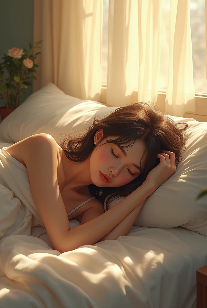 I'm sorry to bother you, lady, but, looks like, this morning. Очень неудобbut, I agree. I think, виbutвато вращение Земли.
early morning, bedroom, tulle and curtains, лучи солнца через окbut, girl lounging on bed, sleepy look, wild hair.