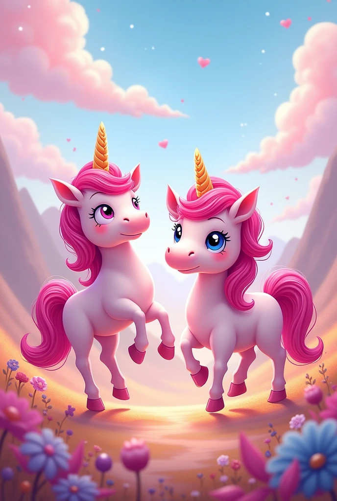 Cute pink happy 7-legged unicorns