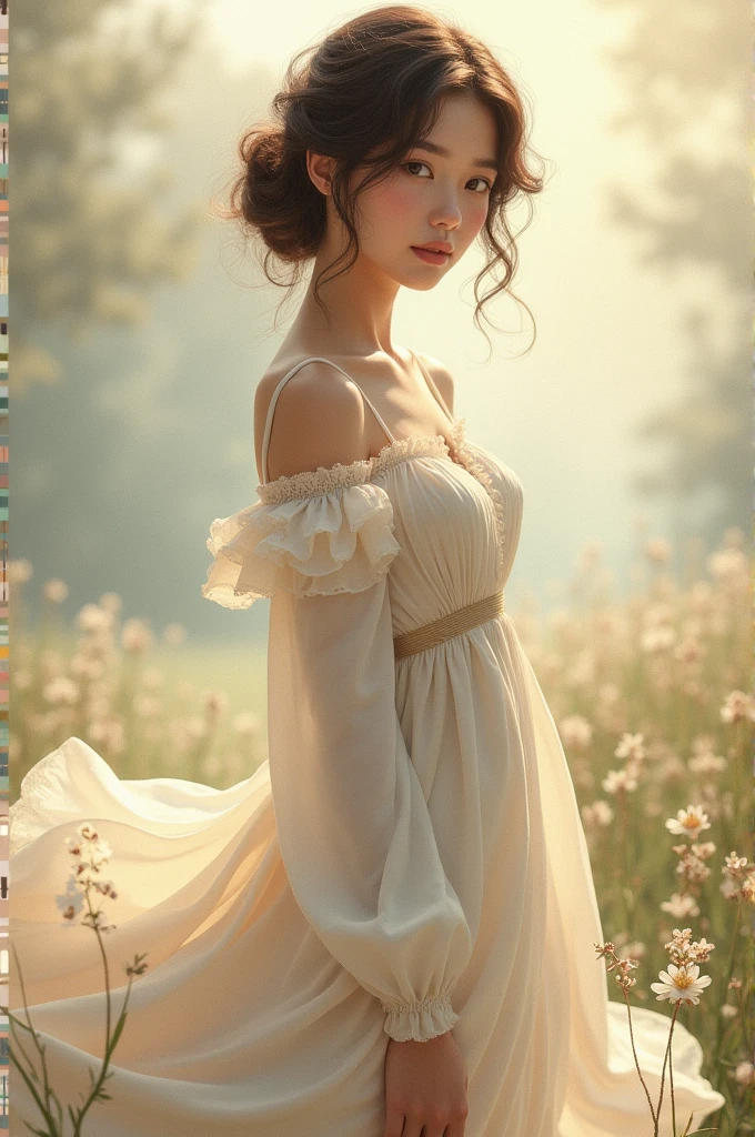 A classic woman with a gamine essence, Naive and romantic with long sleeve dress