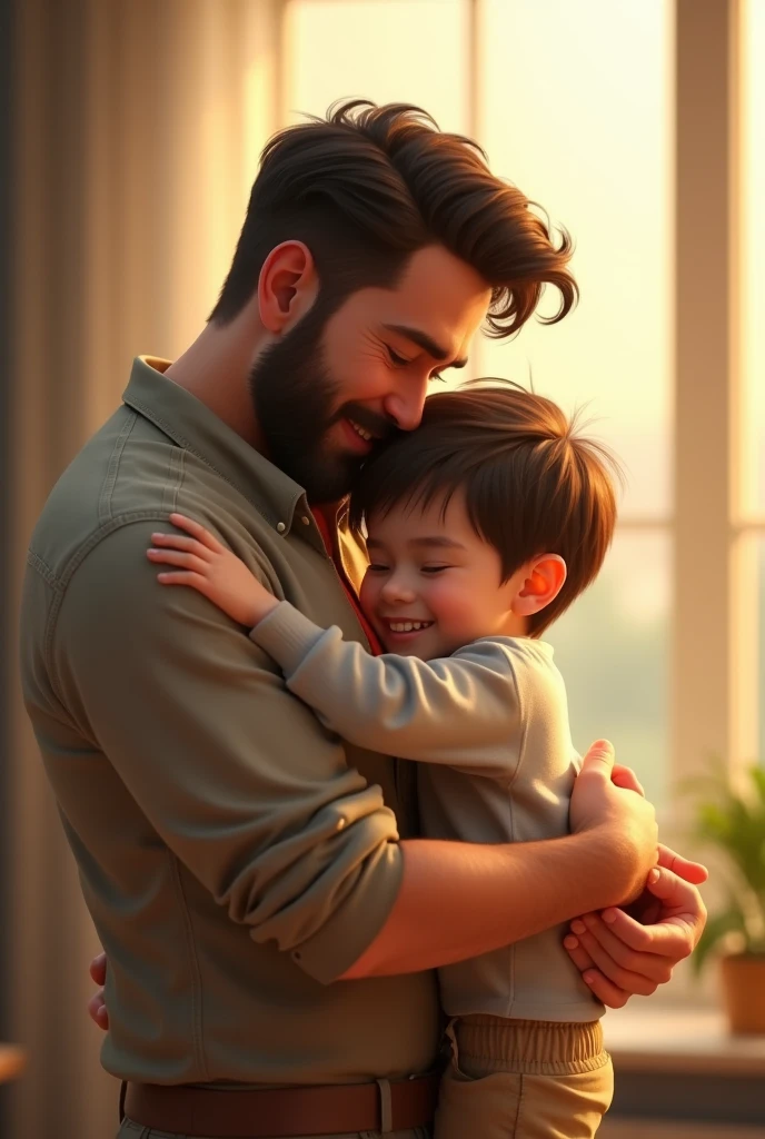 3d image of father hugging son