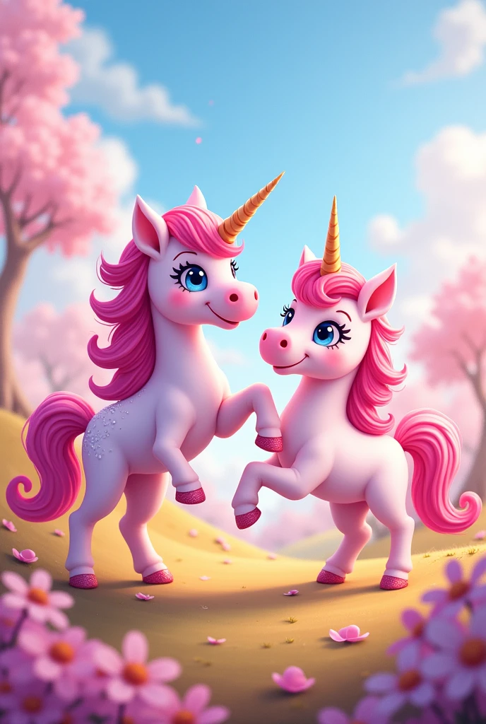 Cute pink happy 7-legged unicorns