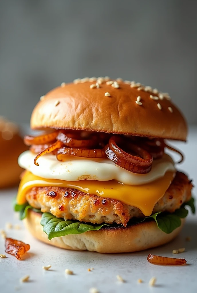 homemade chicken fillet burger without being breaded, mozzarella cheese and sweet and sour onion, no lettuce, sesame-free bread
.