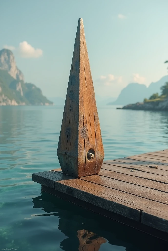 prism shaped bollard on a rectangular dock on an island for mooring canoes