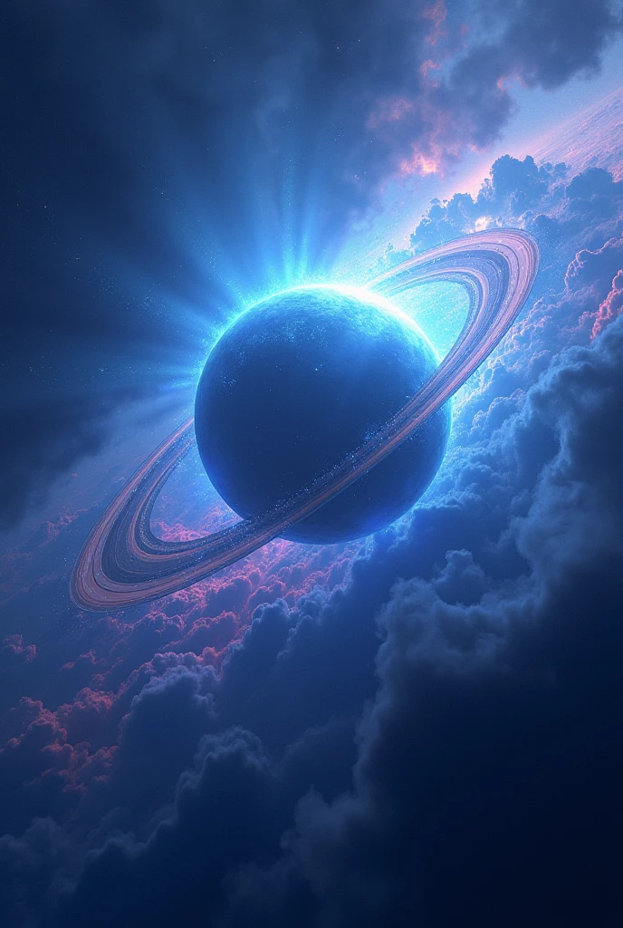 A Super Nova in the Galaxy with a Saturn in the Middle. 
Blue and purple colors