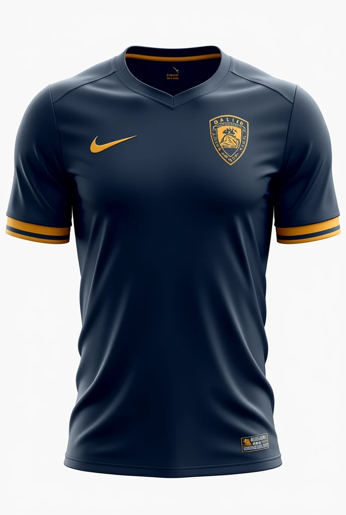 I need a shirt for the interclass with the color navy blue and gold. This shirt must have Nike's sponsorship in gold. And in the bottom right corner of the shirt a matching animal