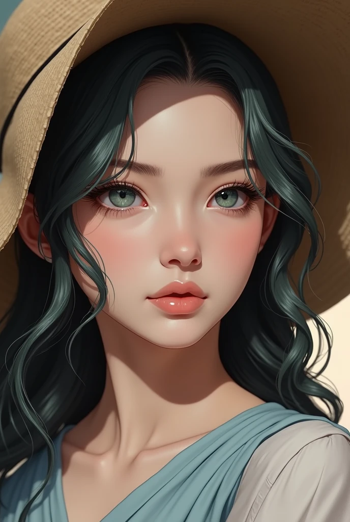 anime girl with blue hair wearing a straw hat and a blue dress, artwork in the style of guweiz, beautiful anime portrait, guweiz, beautiful anime girl, beautiful anime style, anime girl with teal hair, anime style. 8k, in the art style of bowater, beautiful digital illustration, beautiful character painting, stunning anime face portrait