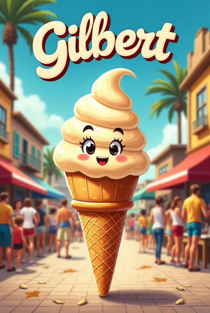 An advertisement for the sale of creamy ice cream ,named Gilbert