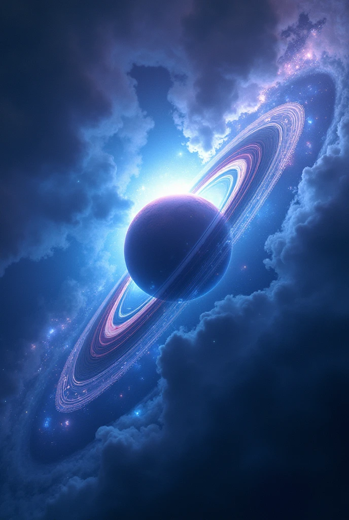 A Super Nova in the Galaxy with a Saturn in the Middle.
Blue and purple colors