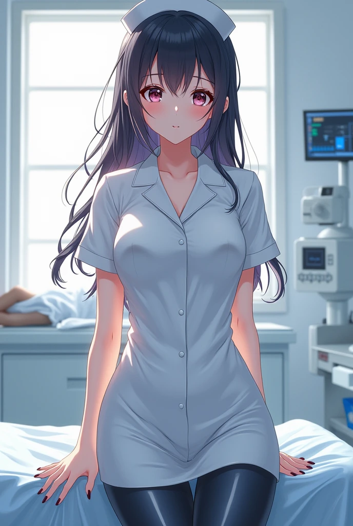 Anime Nurse girl in latex leggings