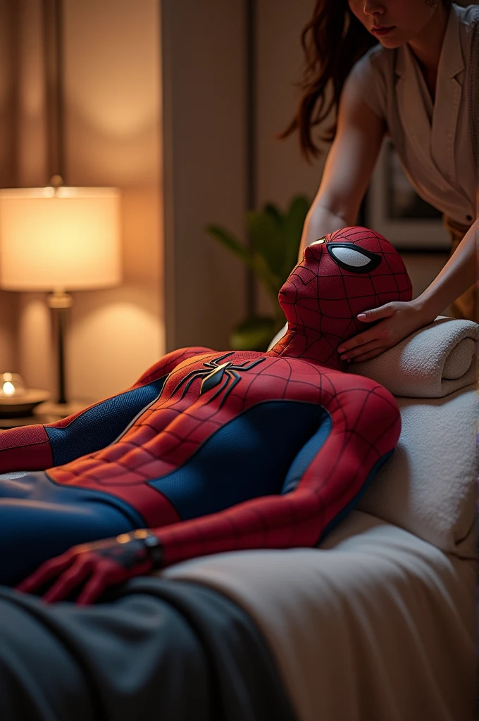 Spiderman getting a massage