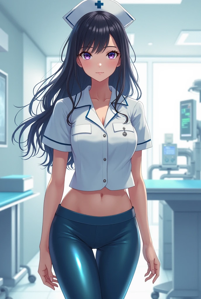 Anime Nurse girl in latex leggings