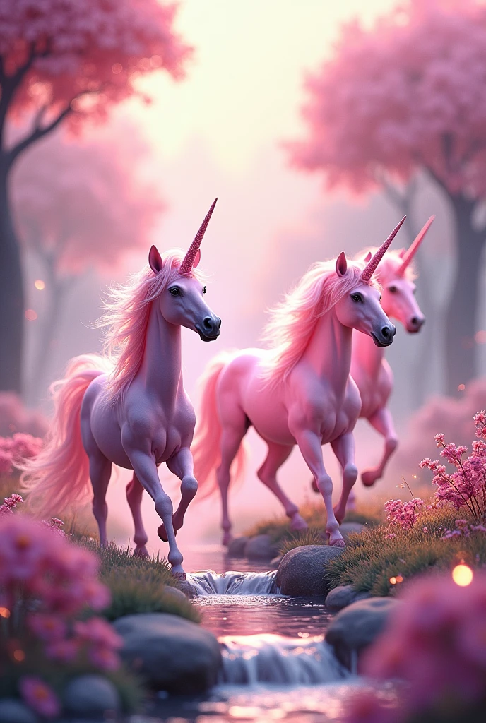 Pink unicorns in a magical world