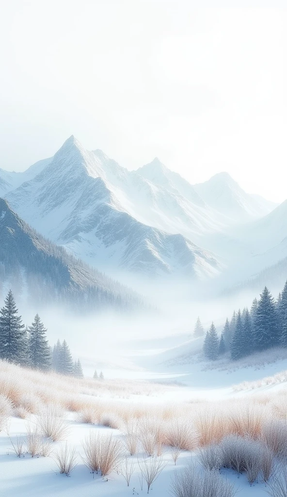 Ink wash style，winter day snowy mountains、grassy fields、（lightning：1.0）、epic composition、Realistic lighting、high definition detail、masterpiece、Best Quality，（Highly detailed 8K unified CG wallpaper）