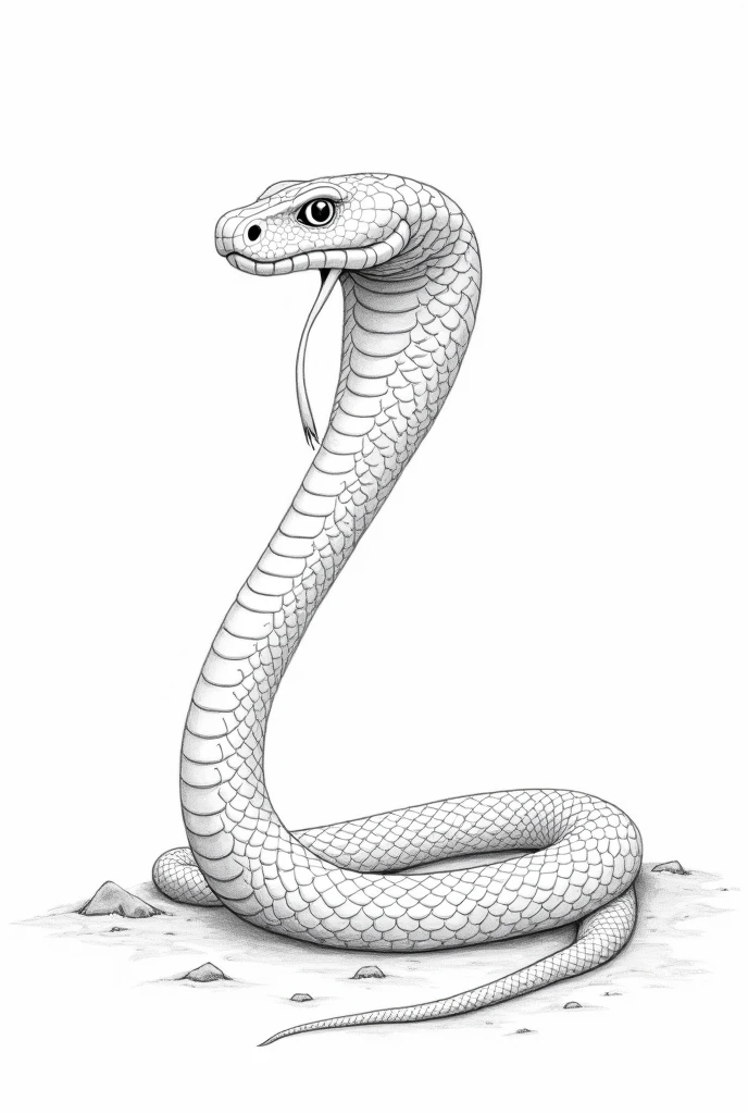 A black and white drawing of a long viper with its mouth closed