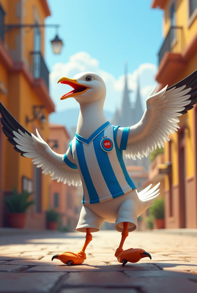 A seagull wearing a Napoli shirt dances the macarena in Spain
