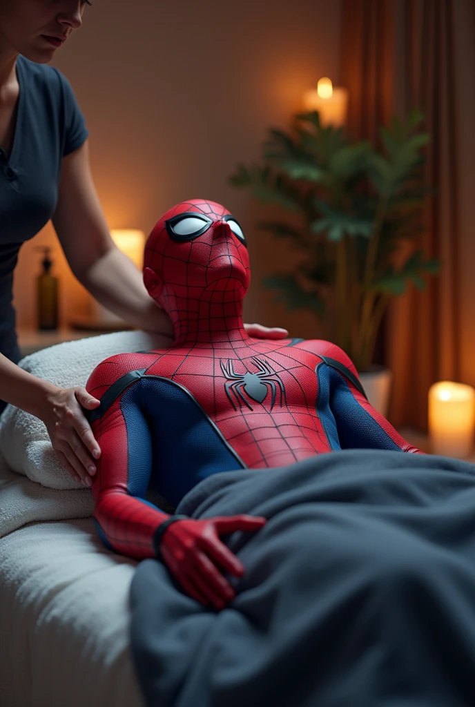Spiderman getting a massage