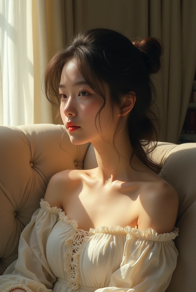 Girl asisn on the sofa