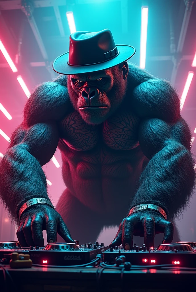 King Kong DJ with a flat brim cap and tattoos