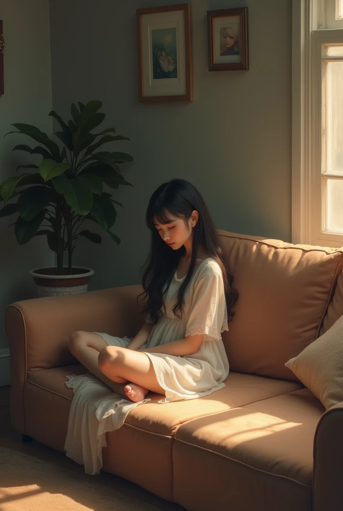 Girl asian on the sofa