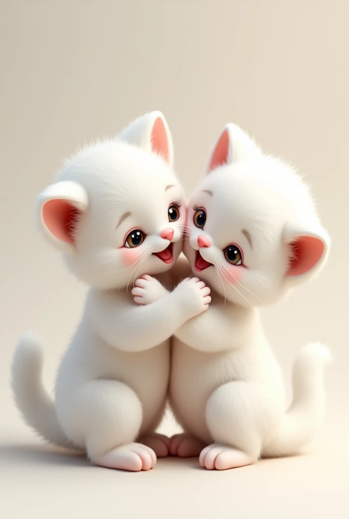 Two cute white kittens hugging  smilingly