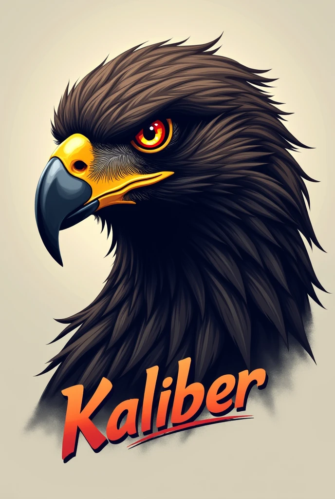 flaming red eyed hawk with the word kaliber below it