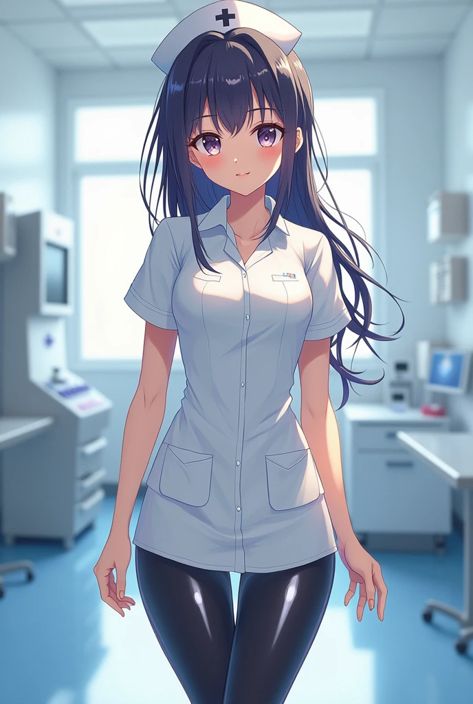 Anime Nurse girl in latex leggings