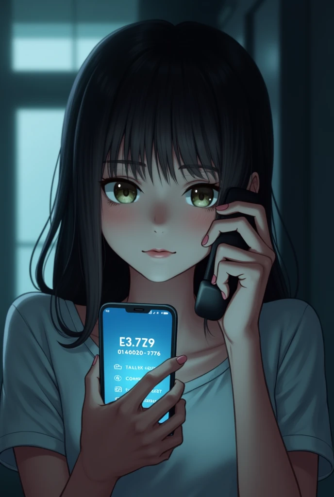 A girl making a call With a save number "Arnob" with number 01400207676 that showing on mobile screen 