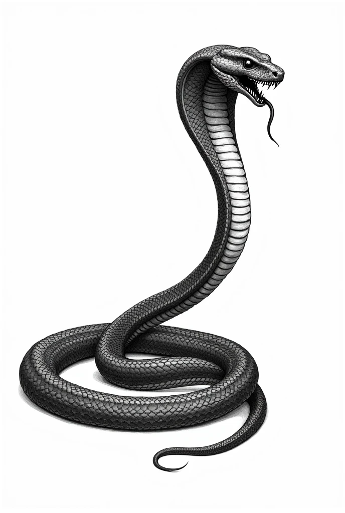 A black and white drawing of a long viper 
