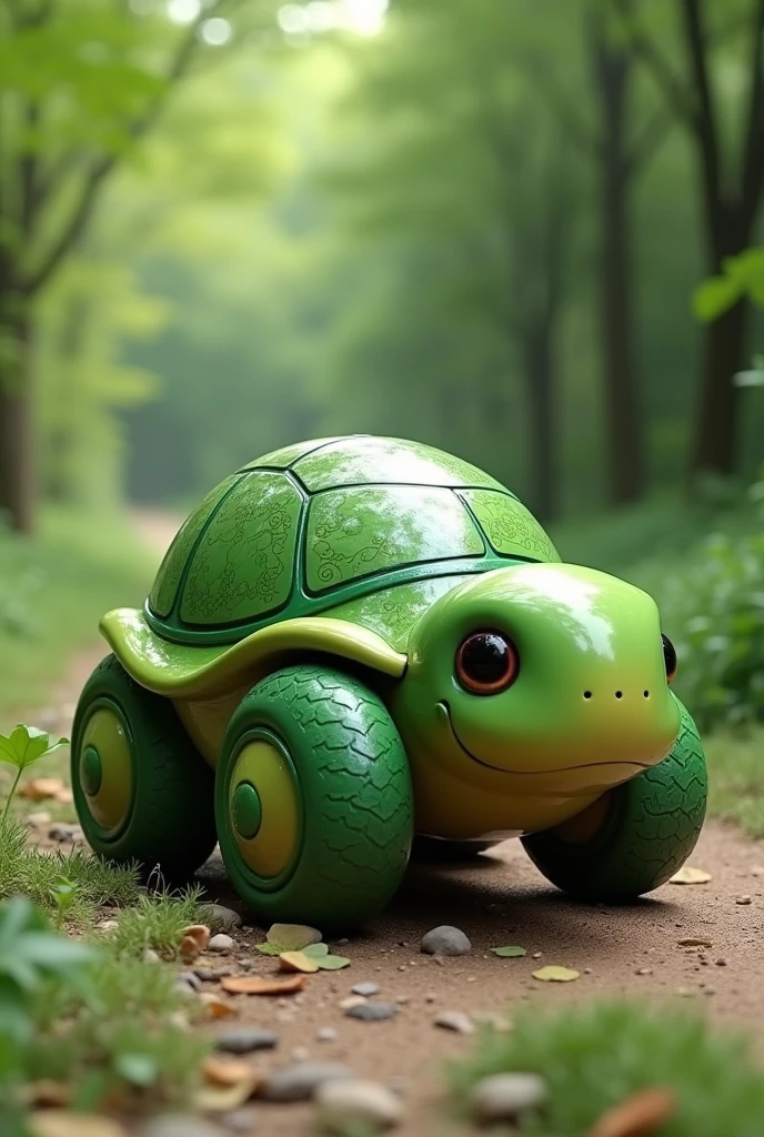 Green turtle-shaped 2-wheeled car