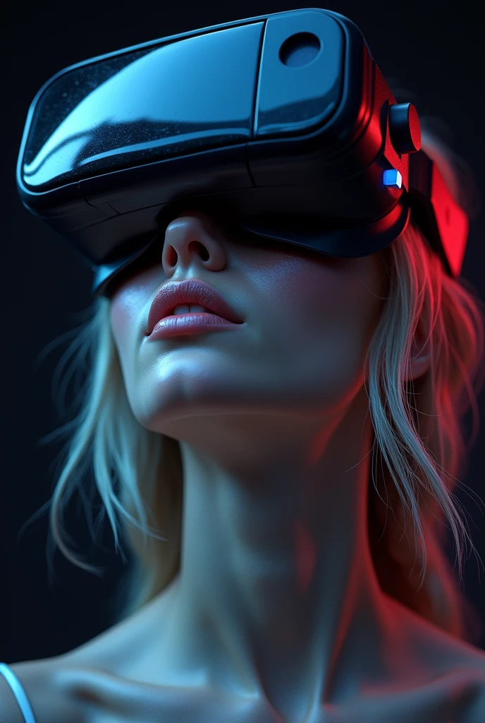 Highest quality、High resolution、Detailed Background、(Beautiful face in every detail:1.4)、Anatomically correct、Normal number of fingers、Highly detailed face、Detailed eyes、Teenage beauty、Perfect body line、Light color hair、Braided bob cut、ponytail、well-groomed eyebrows、Extremely excited、
(Excited girl wearing VR goggles in a dark room:1.5)、
His eyes are wide open and he is immersed in the experience inside the goggles.、Mouth slightly open or smiling widely、A part of the body is moving slightly、Your hands are shaking slightly or your body is swaying back and forth、A slight redness on the face and neck due to an increased heart rate、Totally immersed