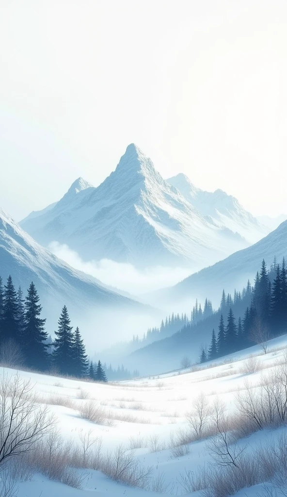 Ink wash style，winter day snowy mountains、grassy fields、（lightning：1.0）、epic composition、Realistic lighting、high definition detail、masterpiece、Best Quality，（Highly detailed 8K unified CG wallpaper）