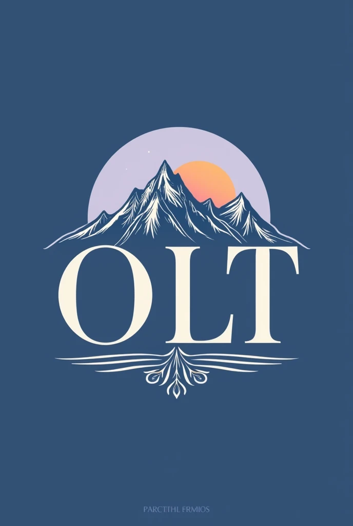 Create a Travel Company Logo, with the initials OLT highlighted, with blue and light purple colors, with the symbol of the sun in the mountains with a circle,with luxurious symbols
