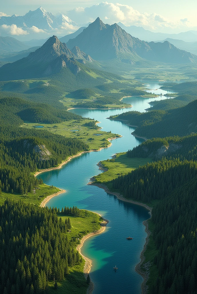 Create a large map, with lakes, and forests